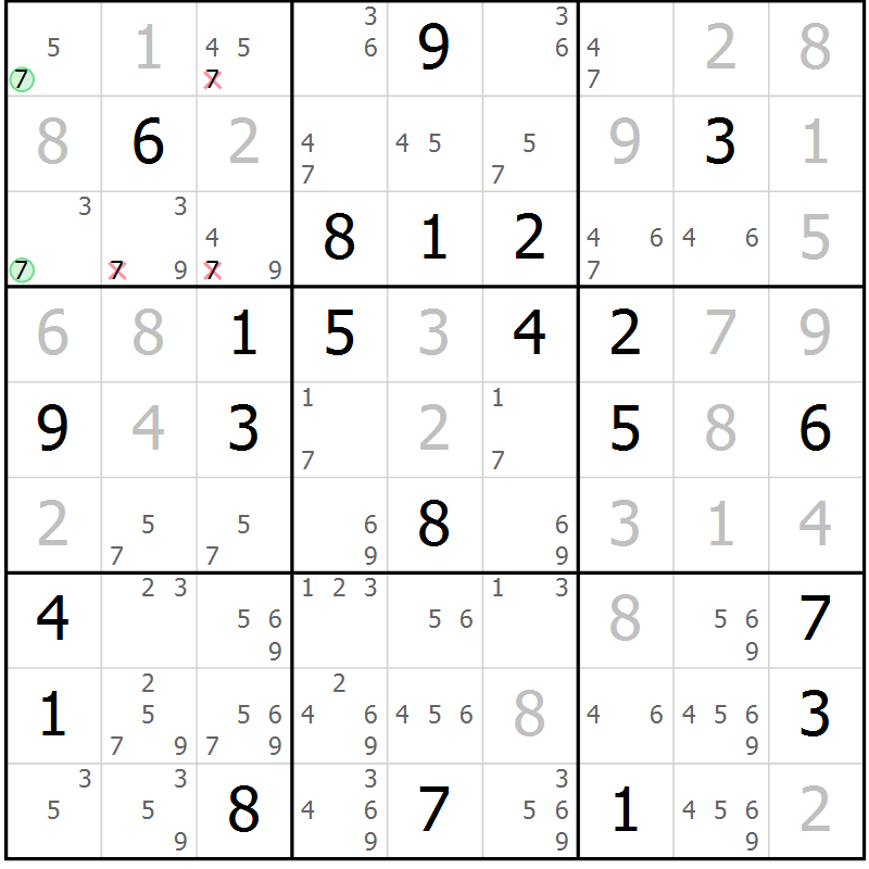 Position des candidats pour la solution de la Gr 19 page 22 du magazine de sudoku Virtuose n° 109