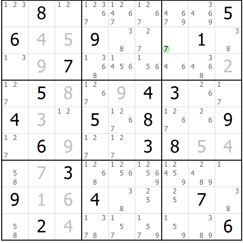 Position des candidats pour la solution de la Gr 2 page 5 du magazine de sudoku Virtuose n° 109