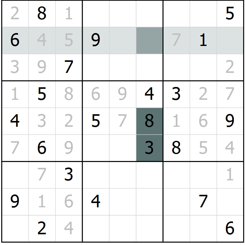 Position des candidats pour la solution de la Gr 2 page 5 du magazine de sudoku Virtuose n° 109