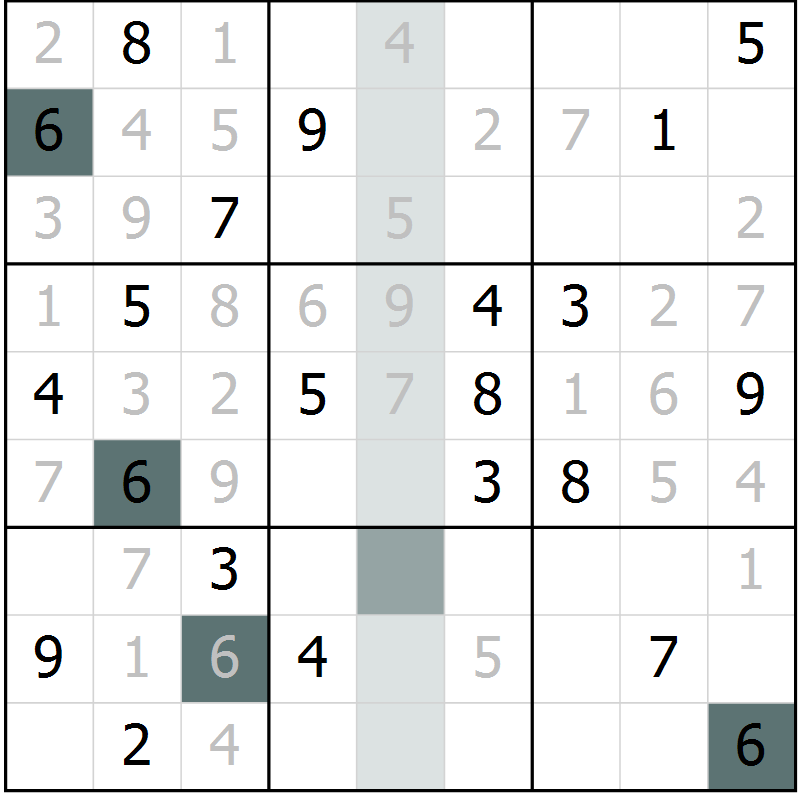 Position des candidats pour la solution de la Gr 2 page 5 du magazine de sudoku Virtuose n° 109