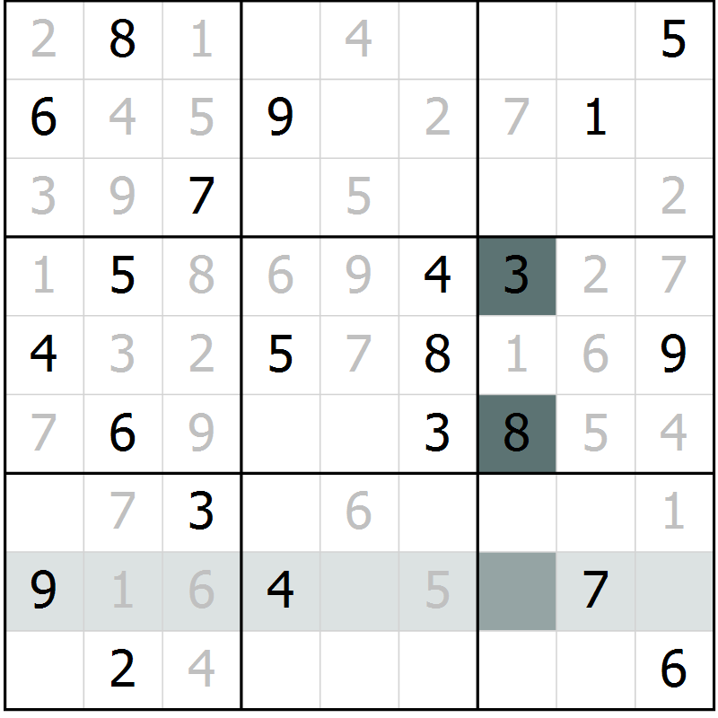 Position des candidats pour la solution de la Gr 2 page 5 du magazine de sudoku Virtuose n° 109