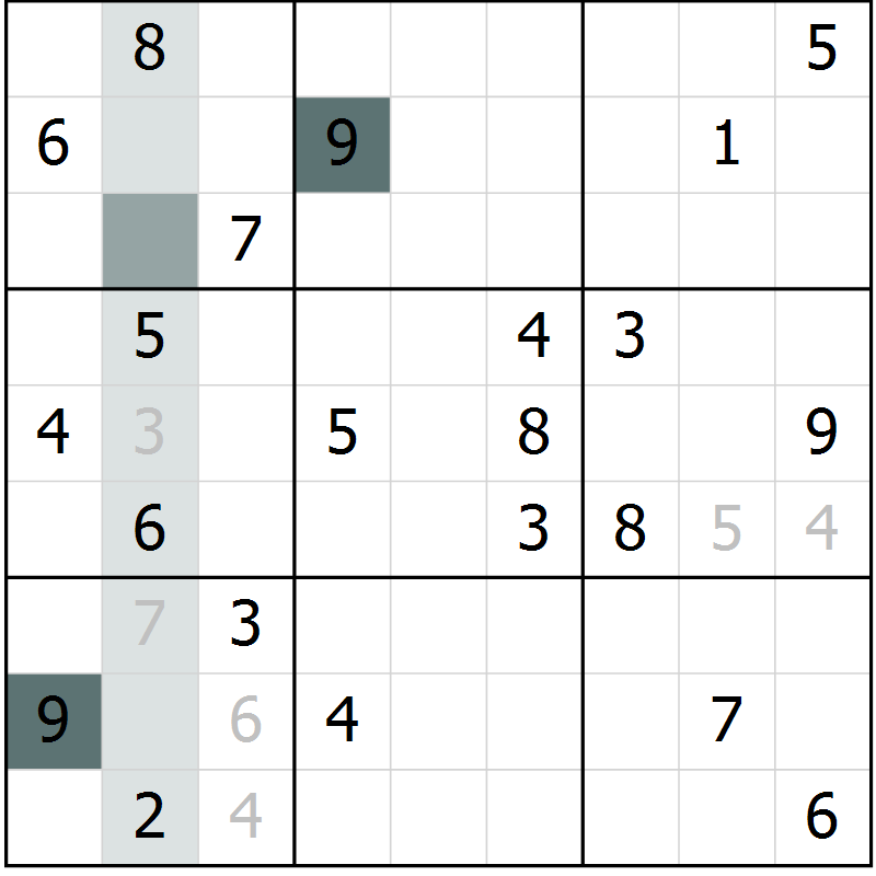 Position des candidats pour la solution de la Gr 2 page 5 du magazine de sudoku Virtuose n° 109