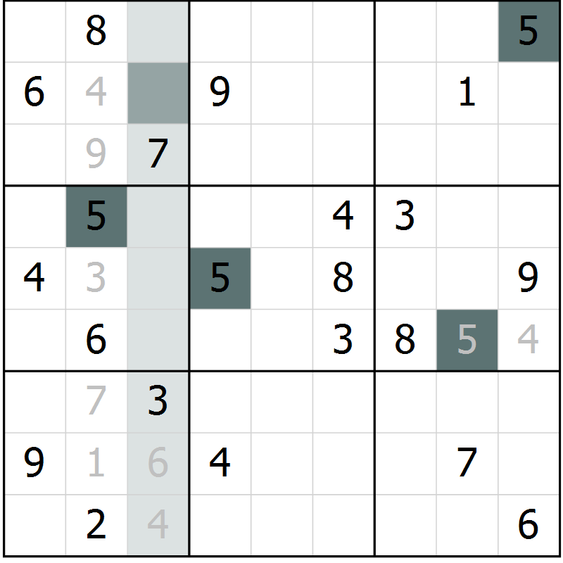 Position des candidats pour la solution de la Gr 2 page 5 du magazine de sudoku Virtuose n° 109