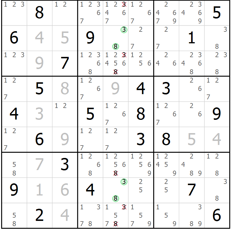 Position des candidats pour la solution de la Gr 2 page 5 du magazine de sudoku Virtuose n° 109