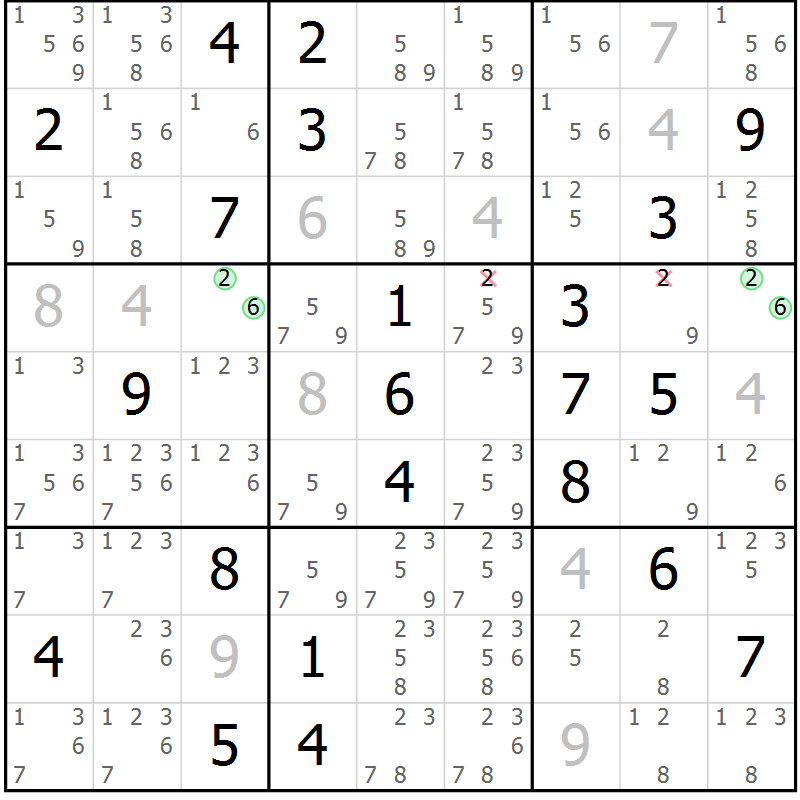 Position des candidats pour la solution de la Gr 20 page 23 du magazine de sudoku Virtuose n° 109
