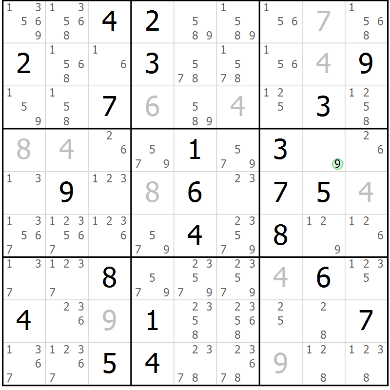 Position des candidats pour la solution de la Gr 20 page 23 du magazine de sudoku Virtuose n° 109