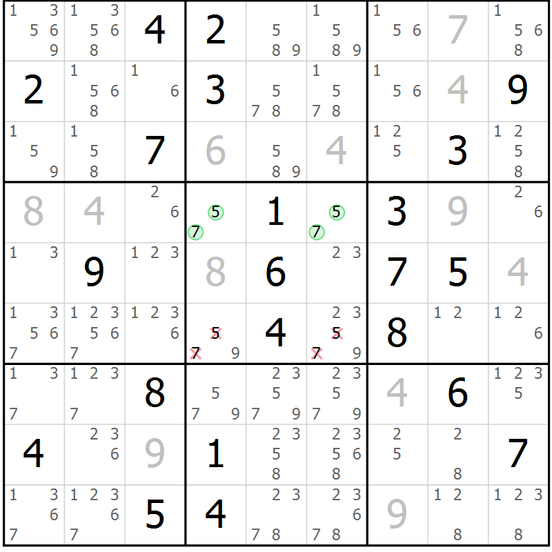 Position des candidats pour la solution de la Gr 20 page 23 du magazine de sudoku Virtuose n° 109