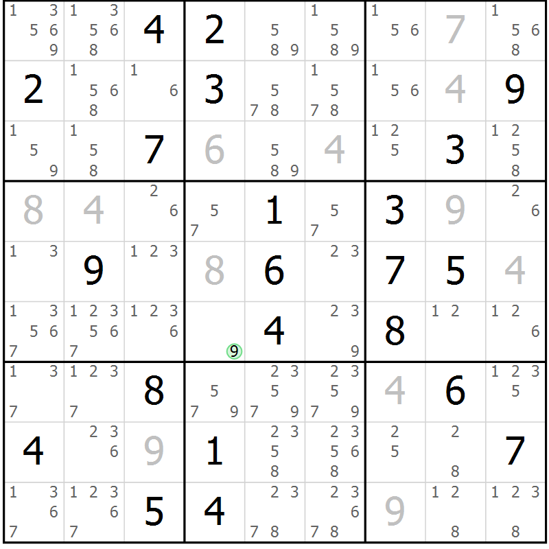 Position des candidats pour la solution de la Gr 20 page 23 du magazine de sudoku Virtuose n° 109