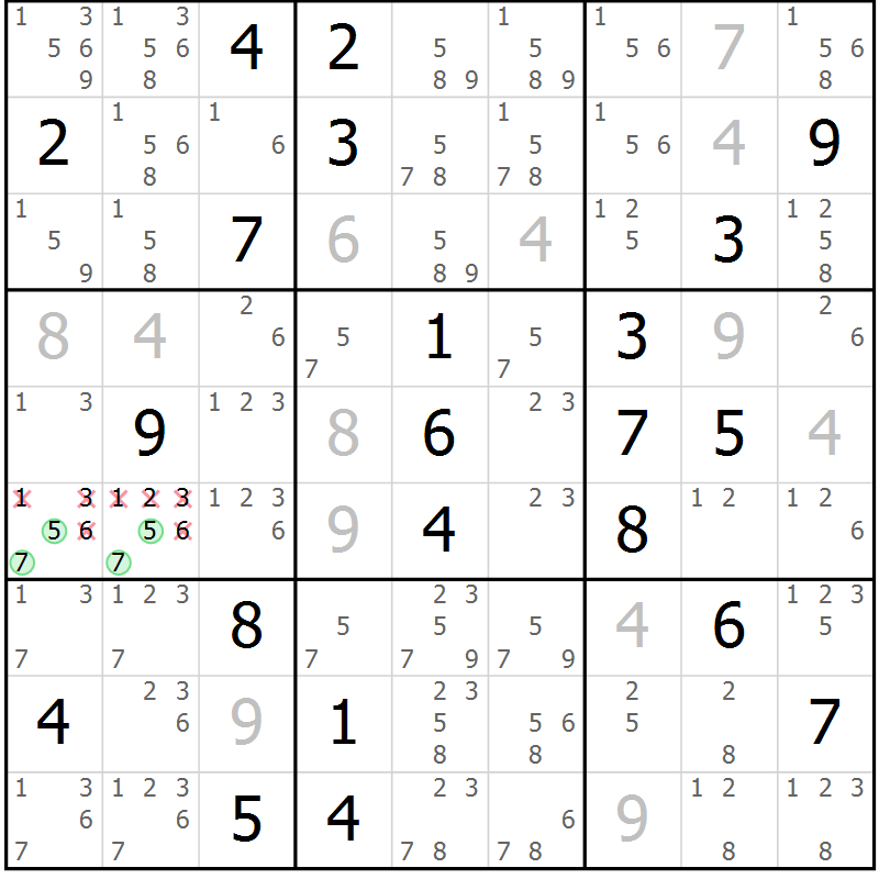 Position des candidats pour la solution de la Gr 20 page 23 du magazine de sudoku Virtuose n° 109