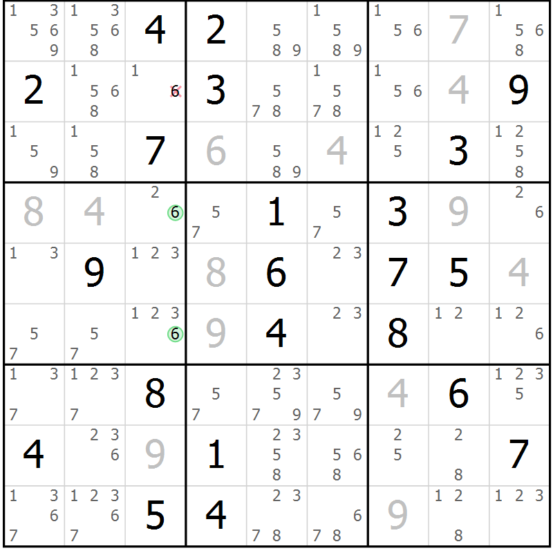 Position des candidats pour la solution de la Gr 20 page 23 du magazine de sudoku Virtuose n° 109