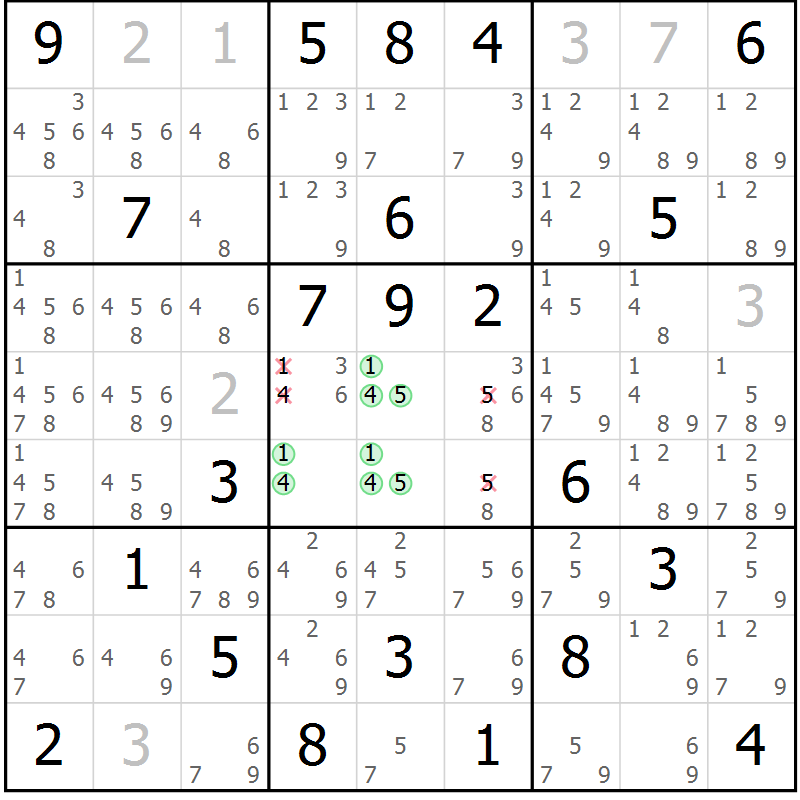 Position des candidats pour la solution de la Gr 21 page 24 du magazine de sudoku Virtuose n° 109