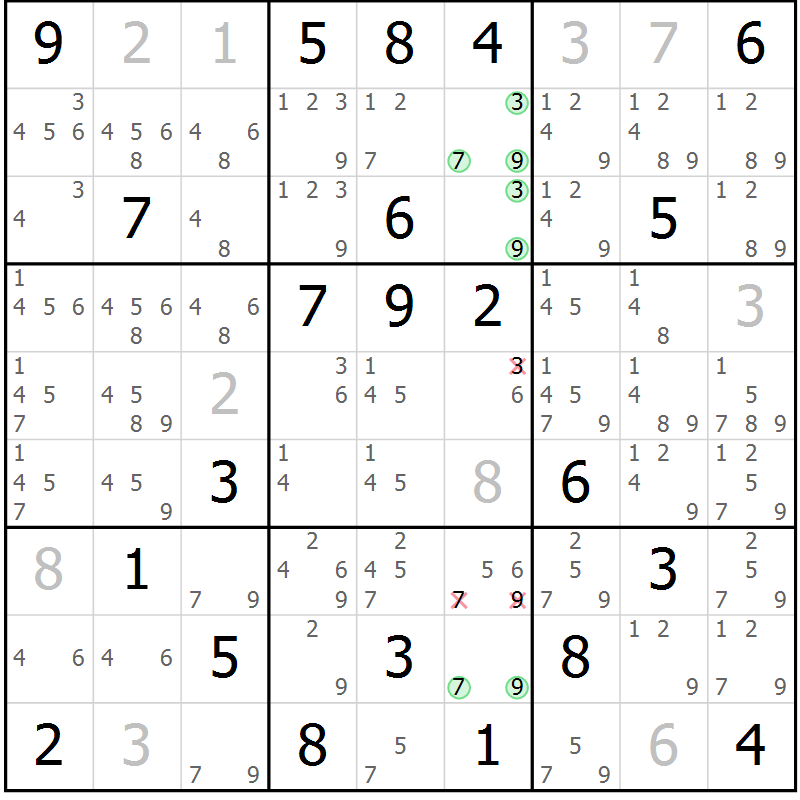 Position des candidats pour la solution de la Gr 21 page 24 du magazine de sudoku Virtuose n° 109