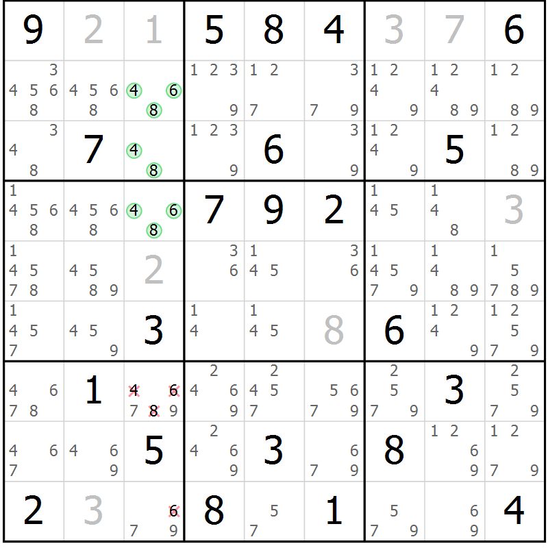 Position des candidats pour la solution de la Gr 21 page 24 du magazine de sudoku Virtuose n° 109
