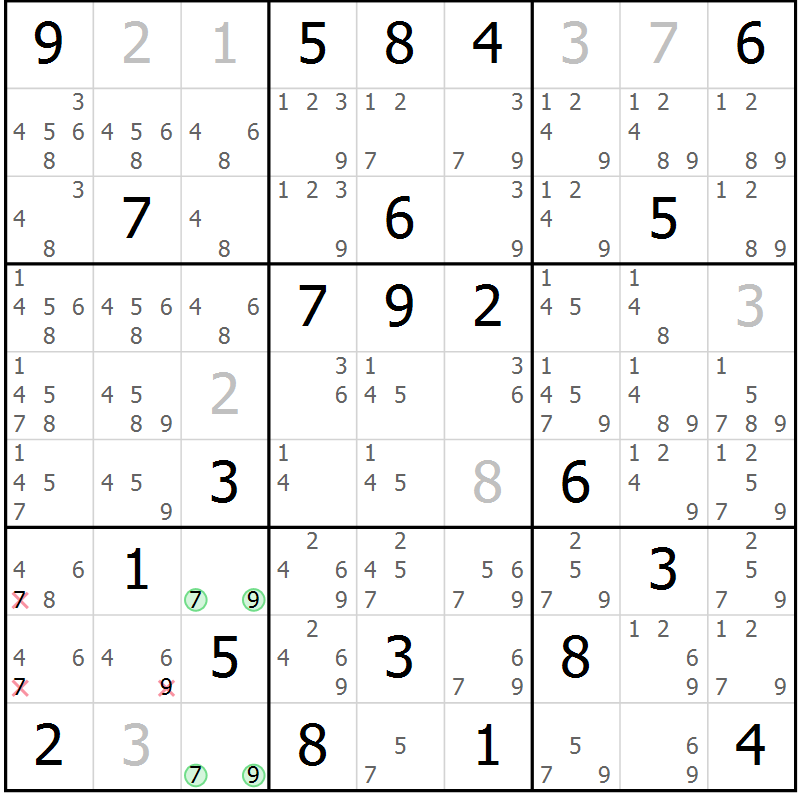 Position des candidats pour la solution de la Gr 21 page 24 du magazine de sudoku Virtuose n° 109