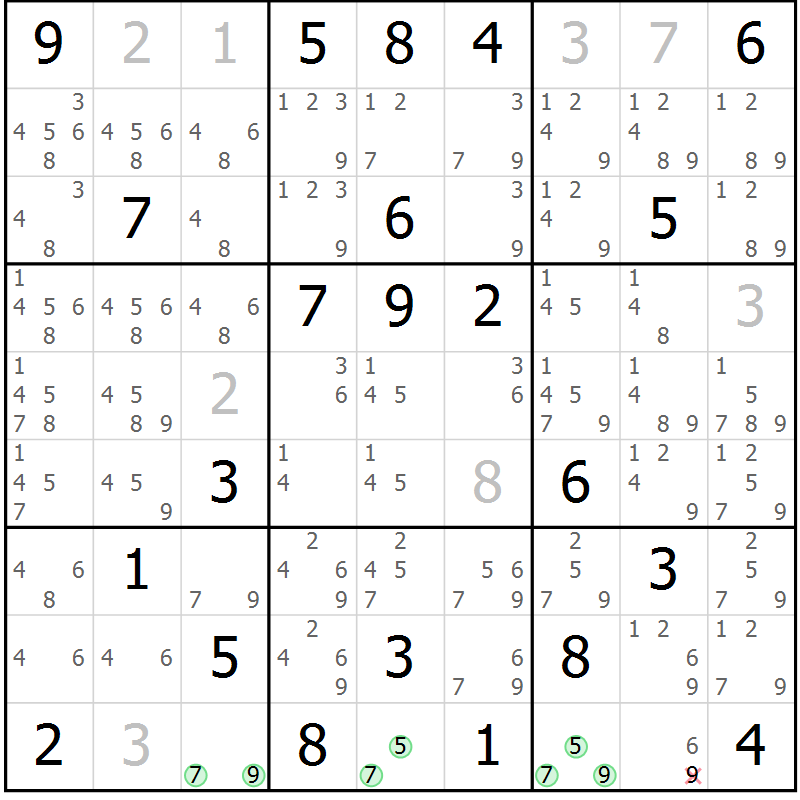 Position des candidats pour la solution de la Gr 21 page 24 du magazine de sudoku Virtuose n° 109
