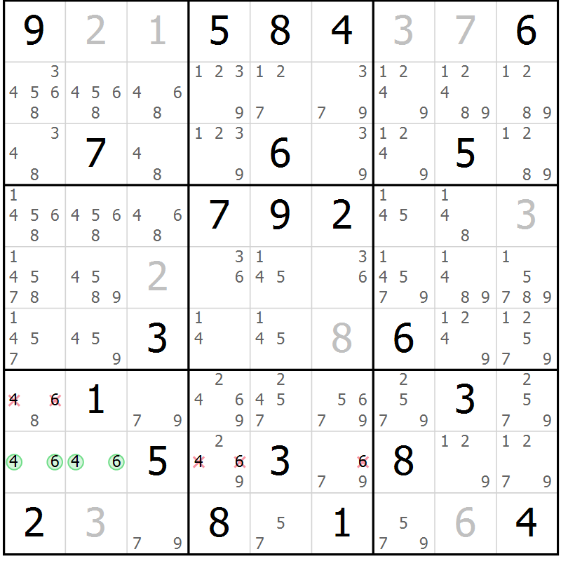 Position des candidats pour la solution de la Gr 21 page 24 du magazine de sudoku Virtuose n° 109