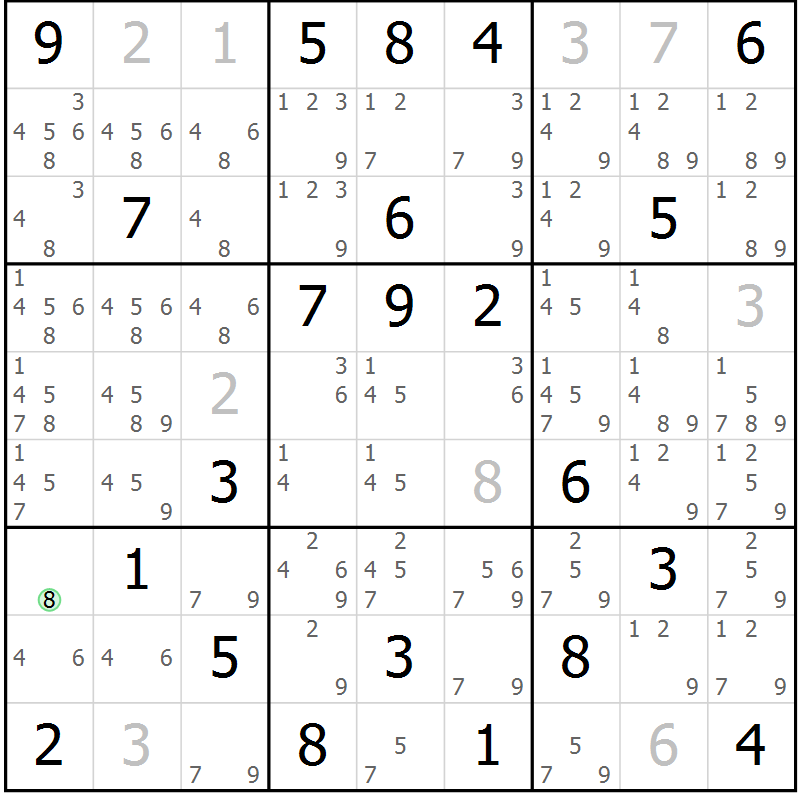 Position des candidats pour la solution de la Gr 21 page 24 du magazine de sudoku Virtuose n° 109
