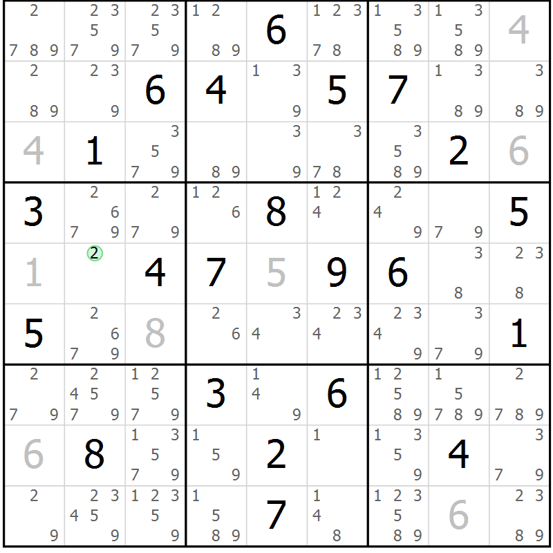 Position des candidats pour la solution de la Gr 22 page 25 du magazine de sudoku Virtuose n° 109