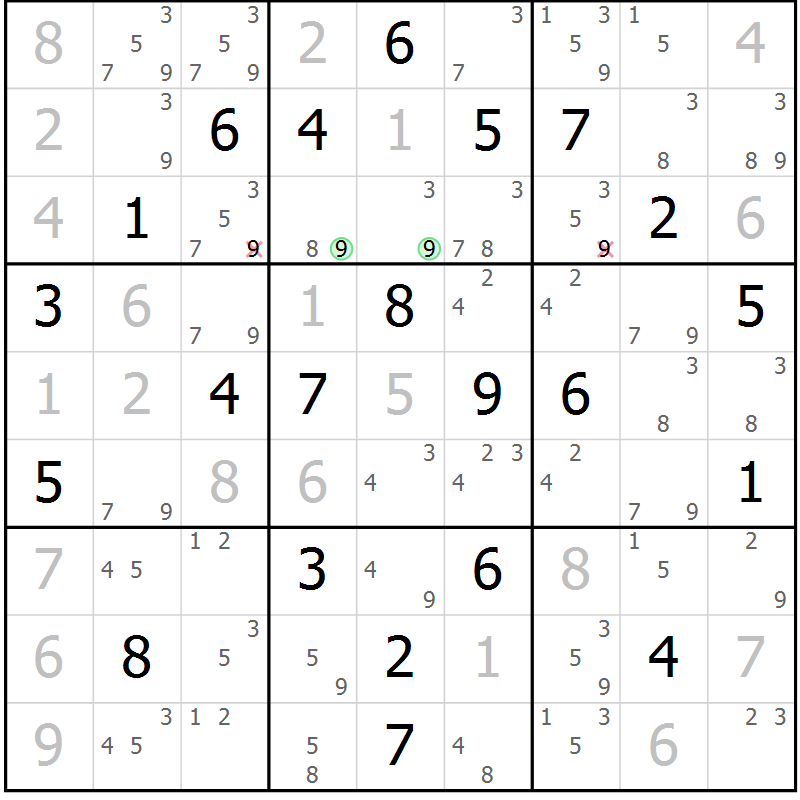 Position des candidats pour la solution de la Gr 22 page 25 du magazine de sudoku Virtuose n° 109