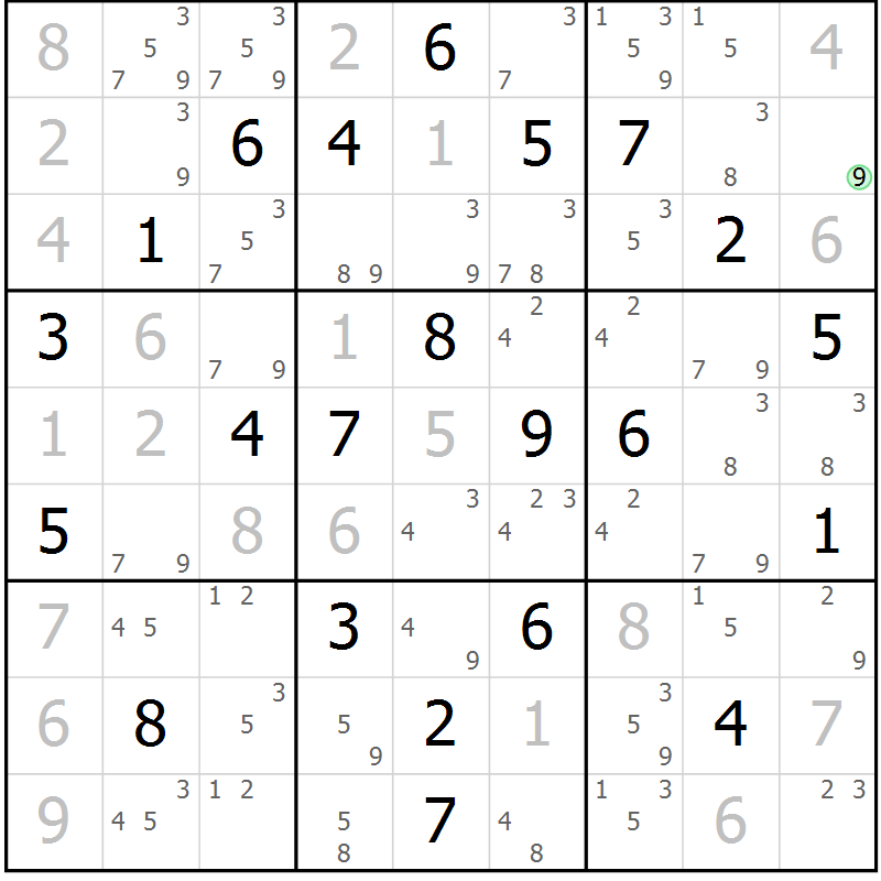 Position des candidats pour la solution de la Gr 22 page 25 du magazine de sudoku Virtuose n° 109