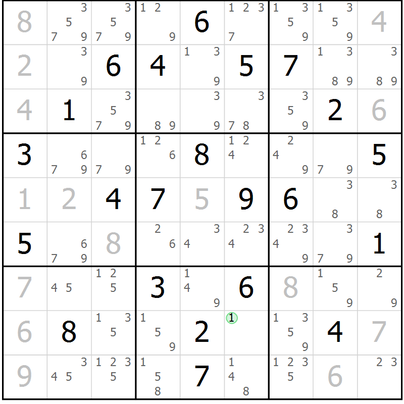Position des candidats pour la solution de la Gr 22 page 25 du magazine de sudoku Virtuose n° 109