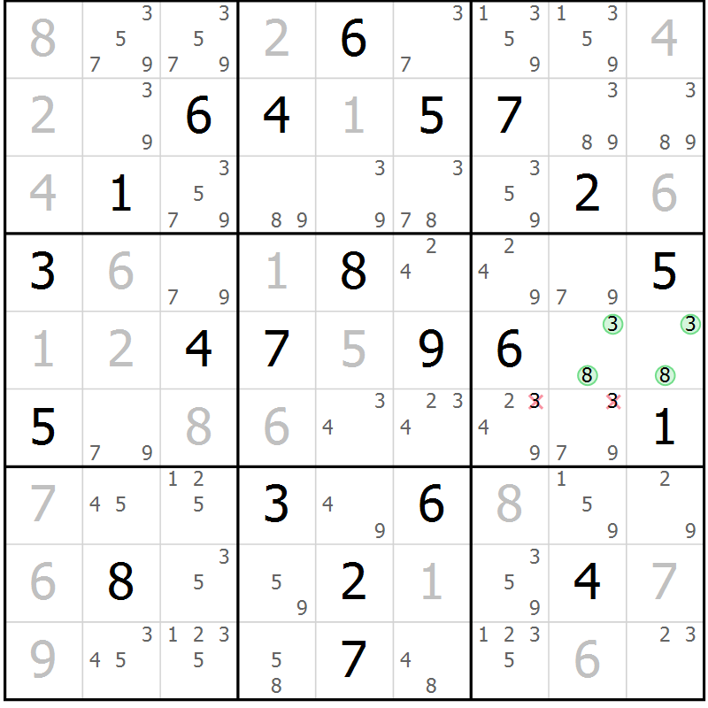 Position des candidats pour la solution de la Gr 22 page 25 du magazine de sudoku Virtuose n° 109