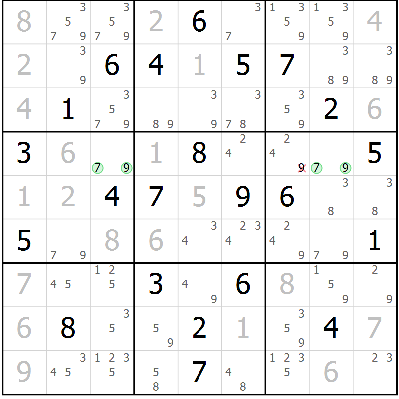 Position des candidats pour la solution de la Gr 22 page 25 du magazine de sudoku Virtuose n° 109
