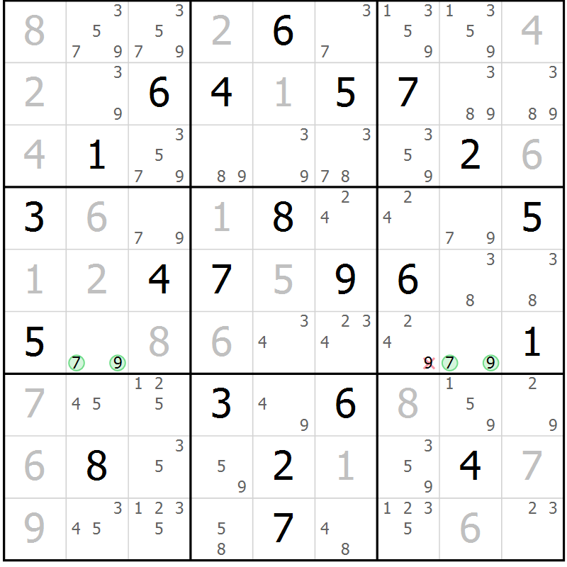 Position des candidats pour la solution de la Gr 22 page 25 du magazine de sudoku Virtuose n° 109