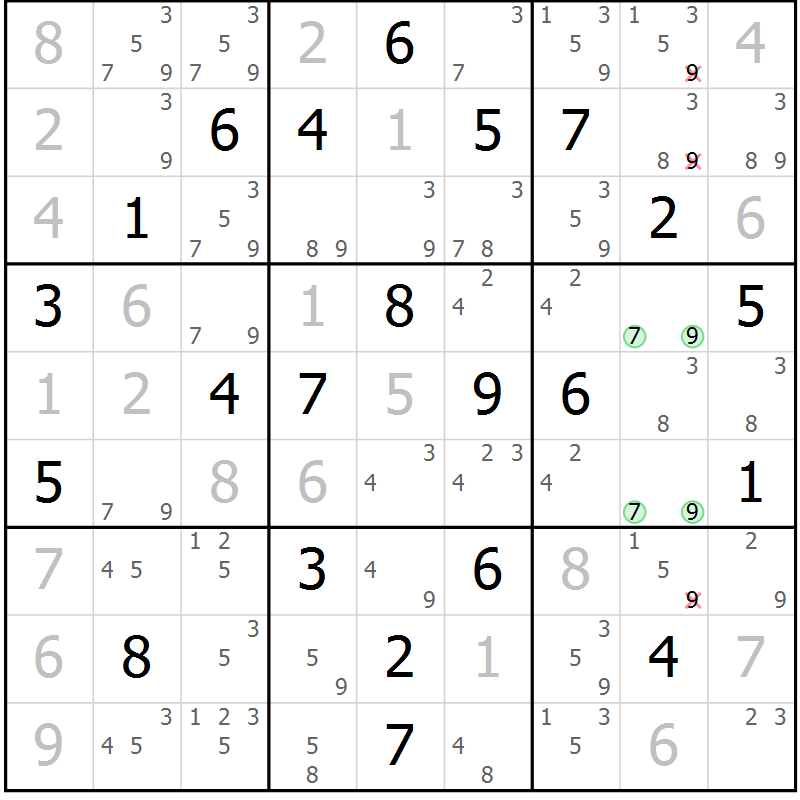 Position des candidats pour la solution de la Gr 22 page 25 du magazine de sudoku Virtuose n° 109