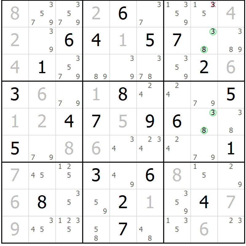 Position des candidats pour la solution de la Gr 22 page 25 du magazine de sudoku Virtuose n° 109