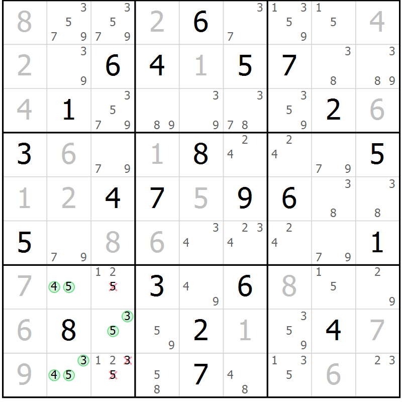 Position des candidats pour la solution de la Gr 22 page 25 du magazine de sudoku Virtuose n° 109