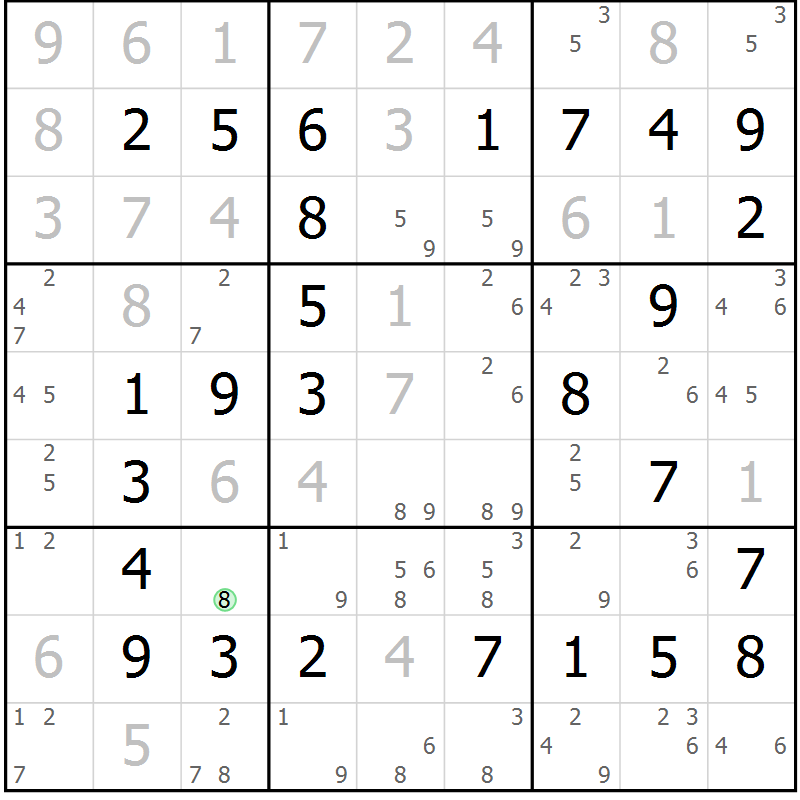 Position des candidats pour la solution de la Gr 23 page 26 du magazine de sudoku Virtuose n° 109