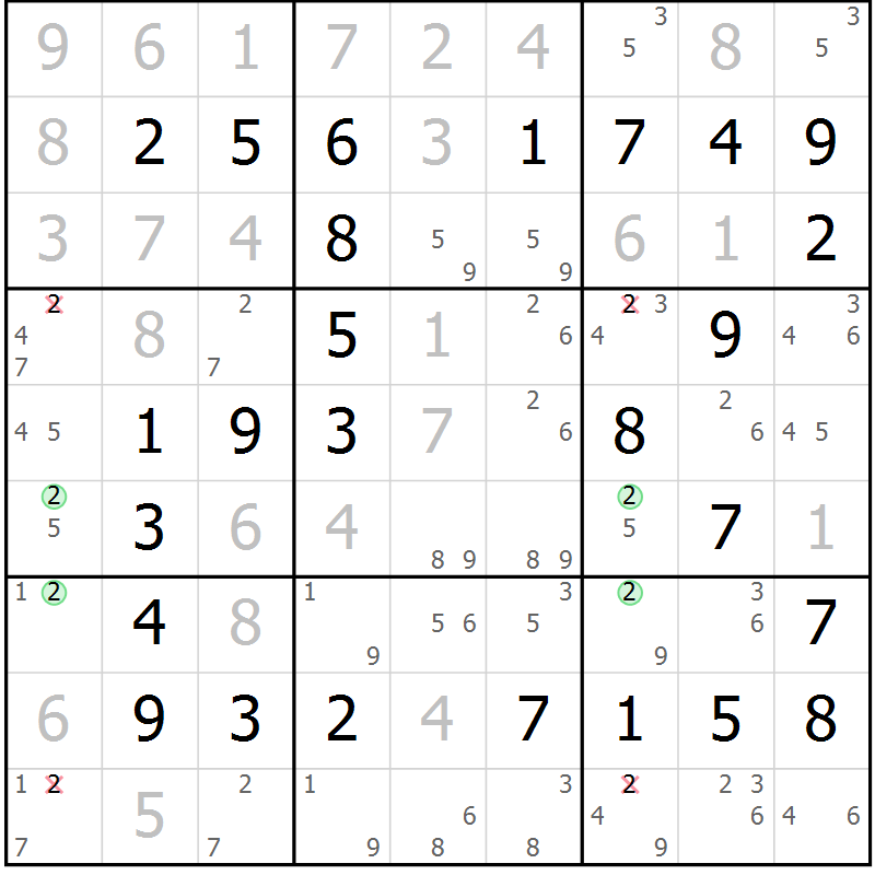 Position des candidats pour la solution de la Gr 23 page 26 du magazine de sudoku Virtuose n° 109