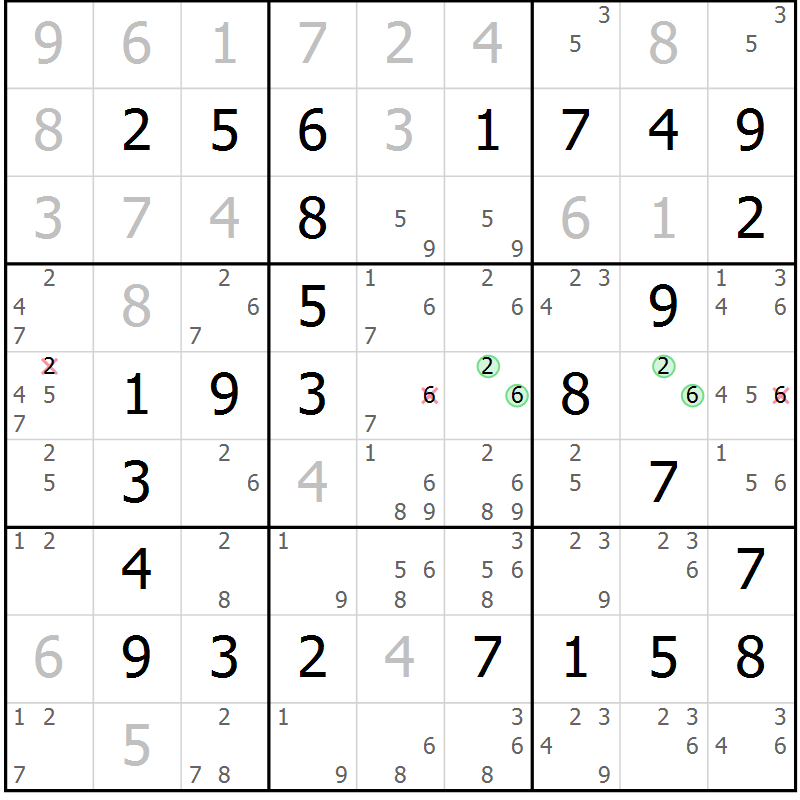 Position des candidats pour la solution de la Gr 23 page 26 du magazine de sudoku Virtuose n° 109