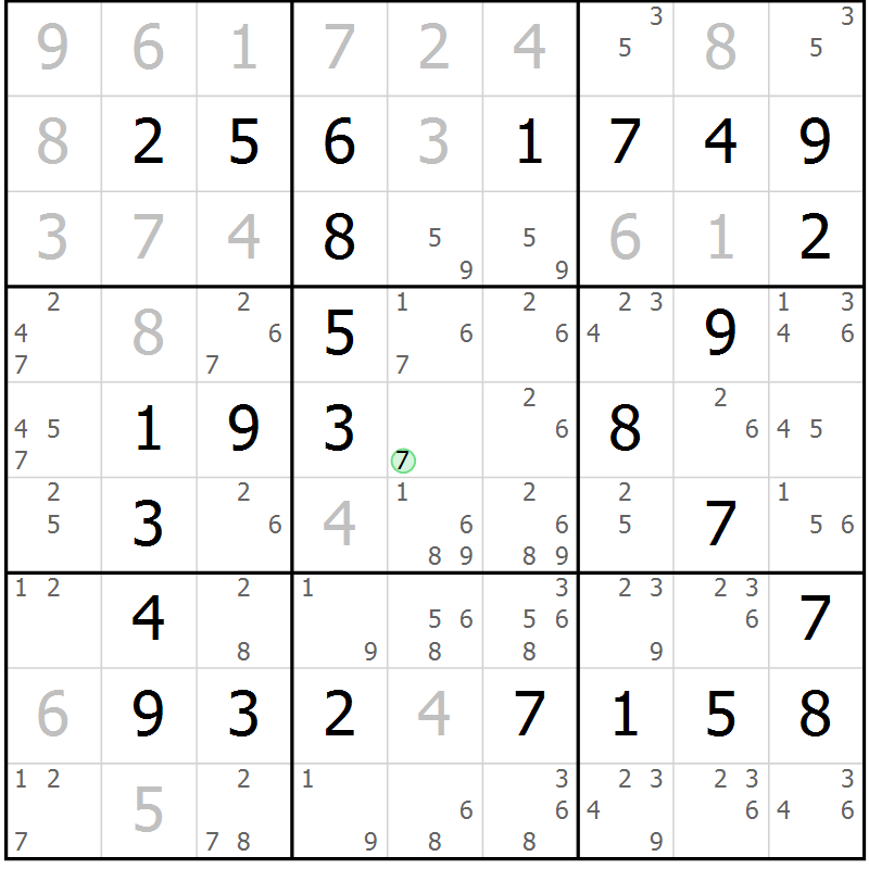 Position des candidats pour la solution de la Gr 23 page 26 du magazine de sudoku Virtuose n° 109