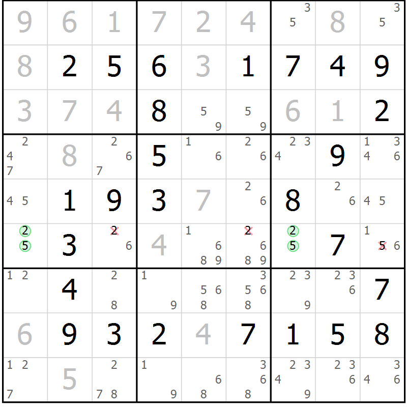 Position des candidats pour la solution de la Gr 23 page 26 du magazine de sudoku Virtuose n° 109