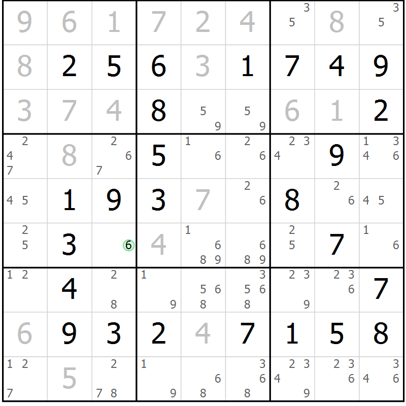 Position des candidats pour la solution de la Gr 23 page 26 du magazine de sudoku Virtuose n° 109