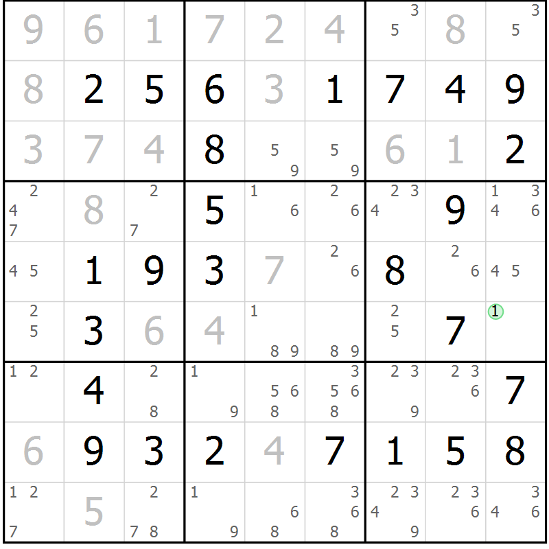 Position des candidats pour la solution de la Gr 23 page 26 du magazine de sudoku Virtuose n° 109