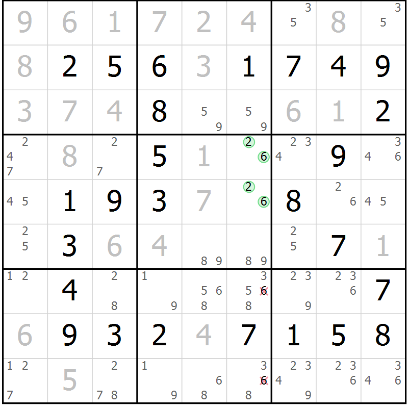 Position des candidats pour la solution de la Gr 23 page 26 du magazine de sudoku Virtuose n° 109