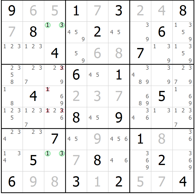 Position des candidats pour la solution de la Gr 24 page 27 du magazine de sudoku Virtuose n° 109