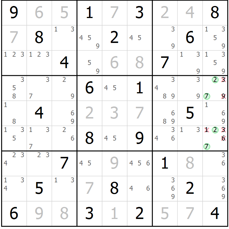 Position des candidats pour la solution de la Gr 24 page 27 du magazine de sudoku Virtuose n° 109