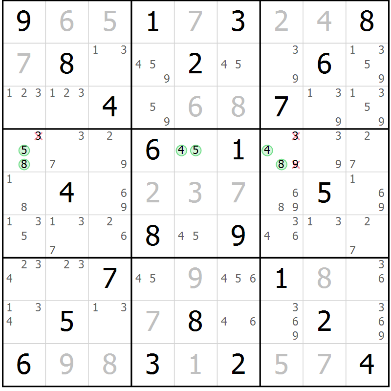 Position des candidats pour la solution de la Gr 24 page 27 du magazine de sudoku Virtuose n° 109
