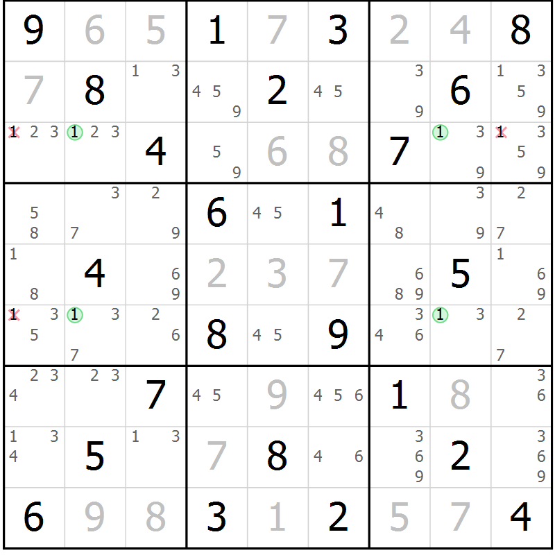 Position des candidats pour la solution de la Gr 24 page 27 du magazine de sudoku Virtuose n° 109