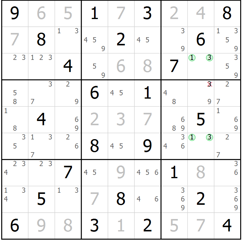 Position des candidats pour la solution de la Gr 24 page 27 du magazine de sudoku Virtuose n° 109