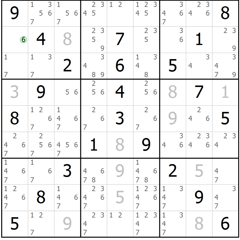 Position des candidats pour la solution de la Gr 25 page 28 du magazine de sudoku Virtuose n° 109