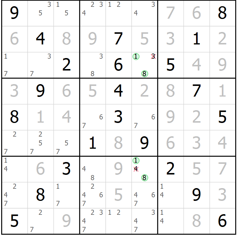 Position des candidats pour la solution de la Gr 25 page 28 du magazine de sudoku Virtuose n° 109