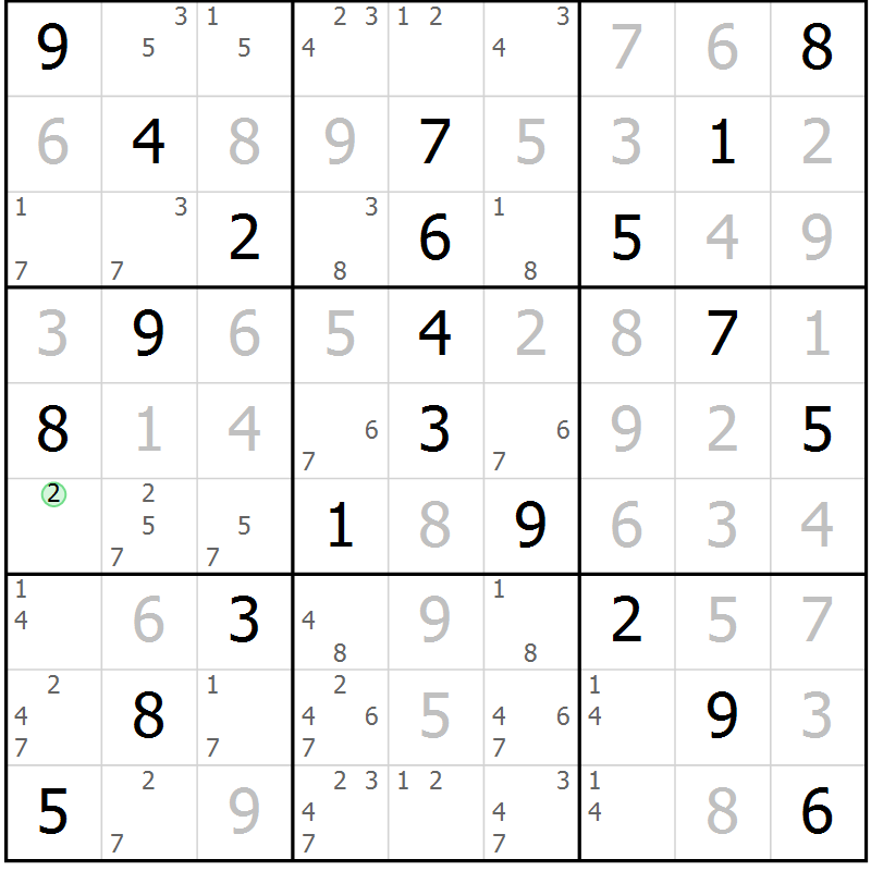 Position des candidats pour la solution de la Gr 25 page 28 du magazine de sudoku Virtuose n° 109