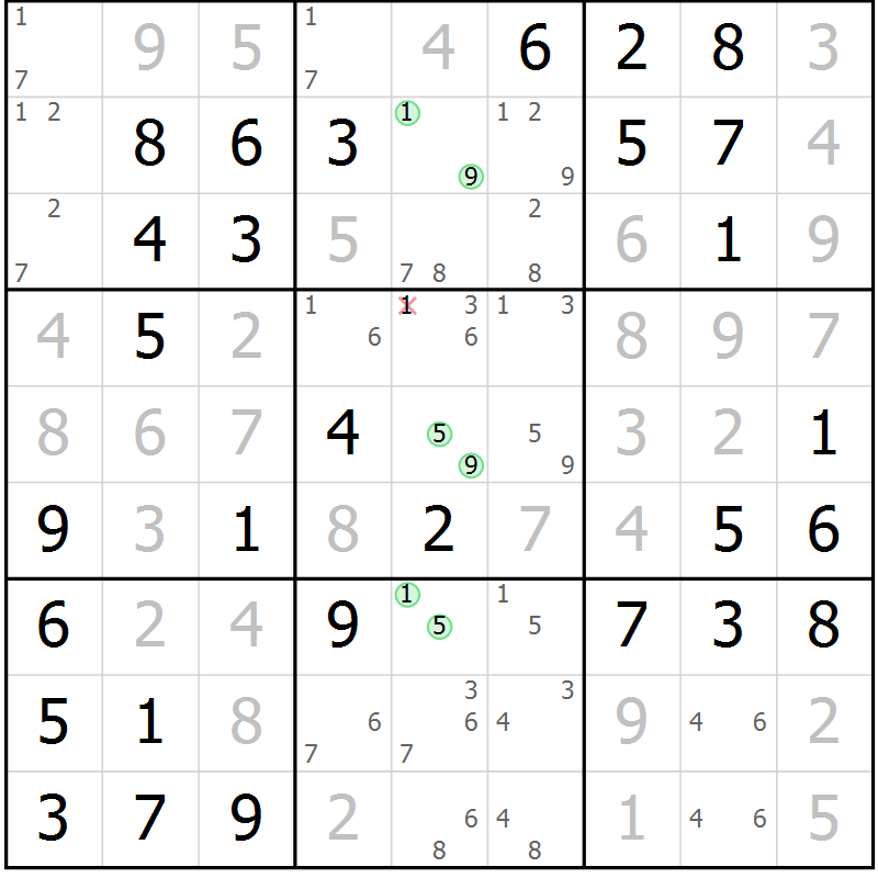 Position des candidats pour la solution de la Gr 26 page 29 du magazine de sudoku Virtuose n° 109