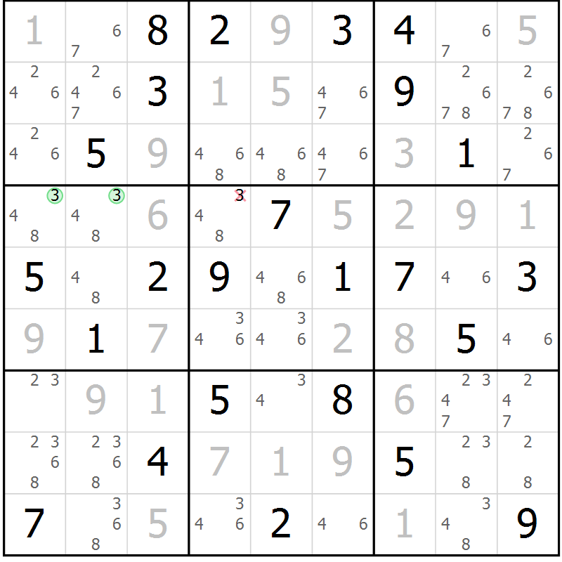 Position des candidats pour la solution de la Gr 27 page 30 du magazine de sudoku Virtuose n° 109