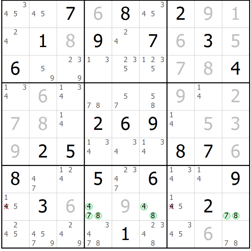 Position des candidats pour la solution de la Gr 28 page 31 du magazine de sudoku Virtuose n° 109